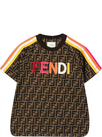 Fendi T-shirt With Logoed Texture And Multicolor Applications