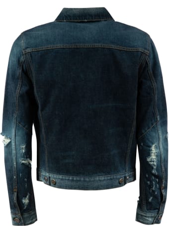 Balmain Distressed Sleeves Denim Jacket