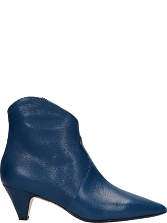 Anna F. Low Heels Ankle Boots In Petroleum Leather