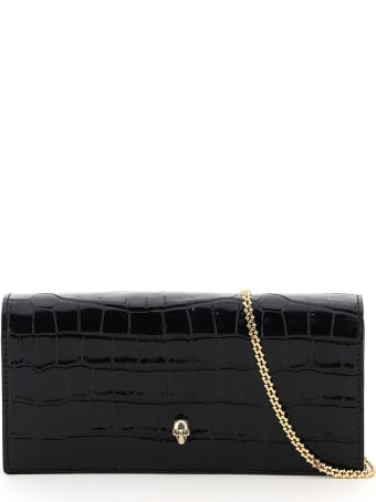 Alexander McQueen Croco Print Leather Clutch With Skull