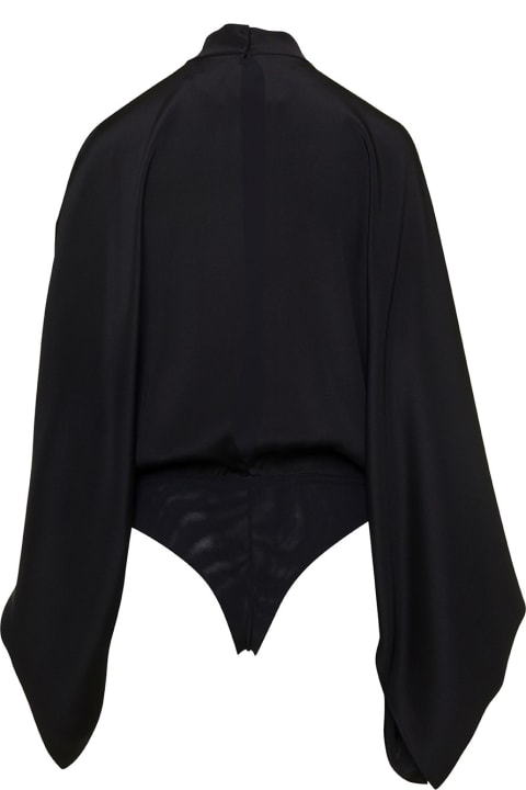 Black Wide Sleeve Blouse Body In Silk Woman