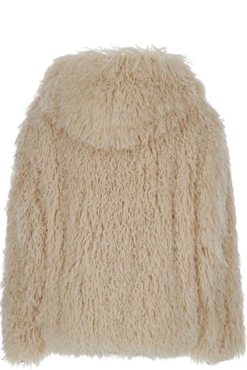 MSGM for Women MSGM Beige Single-breasted Jacket With Hood In Faux Fur Woman