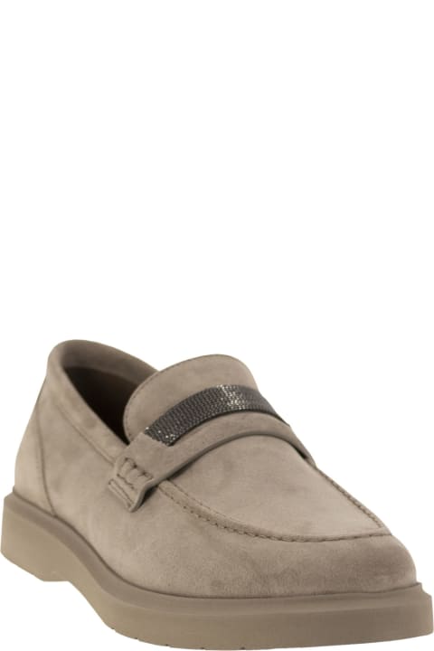 Brunello Cucinelli Flat Shoes for Men Brunello Cucinelli Suede Penny Loafer With Jewellery