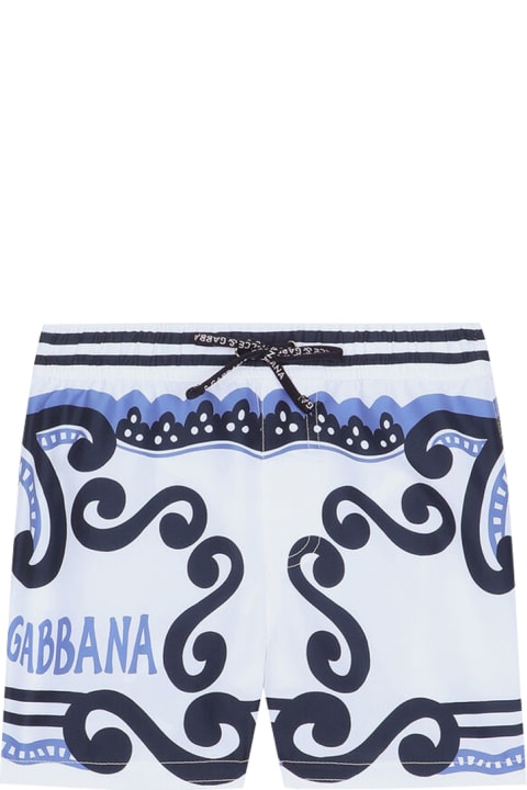 Dolce & Gabbana for Kids Dolce & Gabbana Nylon Swimming Boxers With Navy Print