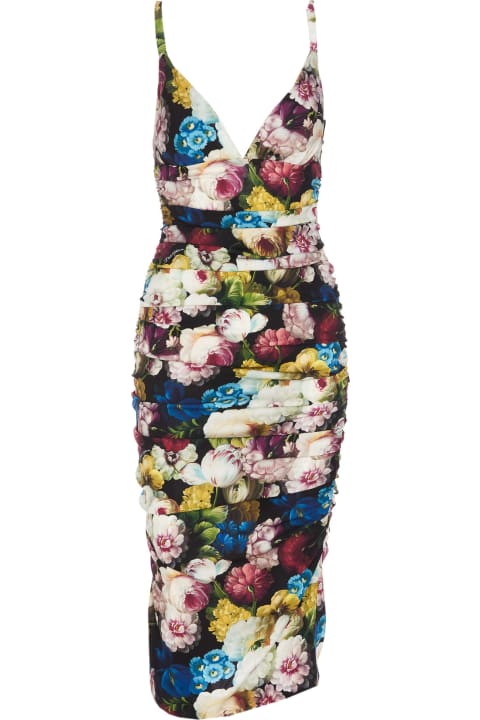 Partywear for Women Dolce & Gabbana Nocturnal Flower Draped Midi Dress