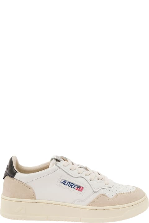 Homeware Autry 'medalist' White Low Top Sneakers With Blue Suede Details In Leather Woman