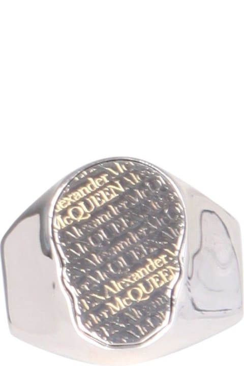 メンズ Alexander McQueenのリング Alexander McQueen Logo Print Skull Ring
