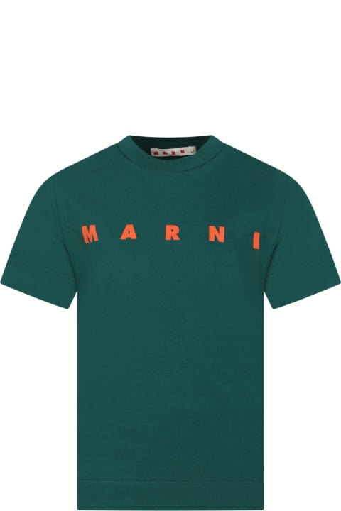 Marni for Kids Marni Green T-shirt For Kids With Logo