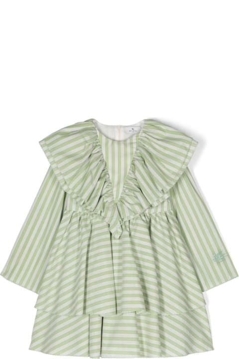 Fashion for Girls Etro Green Striped Dress With Ruffles