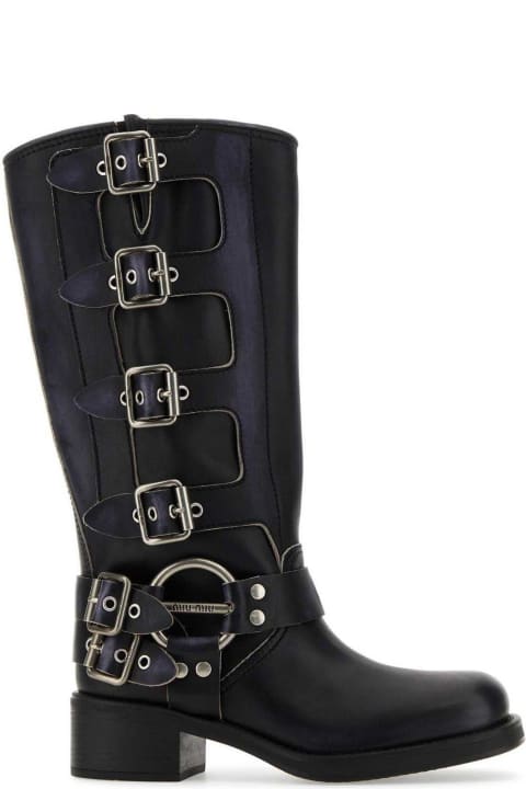 Boots for Women Miu Miu Buckle-detailed Round Toe Boots