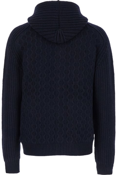 Homeware Tagliatore Blue Zip-up Cardigan With Detachable Hood In Cable Knit Wool Man