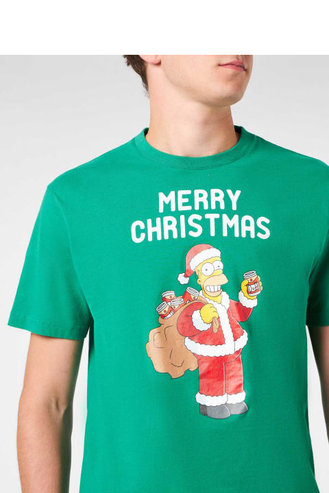 أدوات منزلية MC2 Saint Barth Man Heavy Cotton T-shirt With Homer Simpson Merry Christmas Print | The Simpsons Special Edition