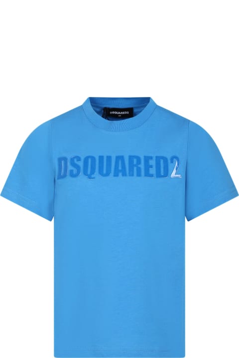メンズ新着アイテム Dsquared2 Sky Blue T-shirt For Boy With Logo