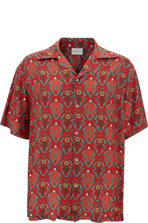 Drôle de Monsieur Clothing for Men Drôle de Monsieur Red Bowling Shirt With Ornements Print In Satin Man