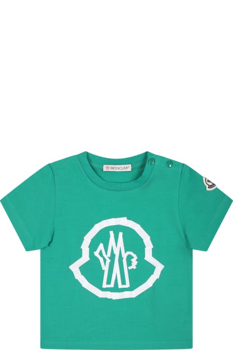 Moncler for Kids Moncler Green T-shirt For Baby Boy With Logo