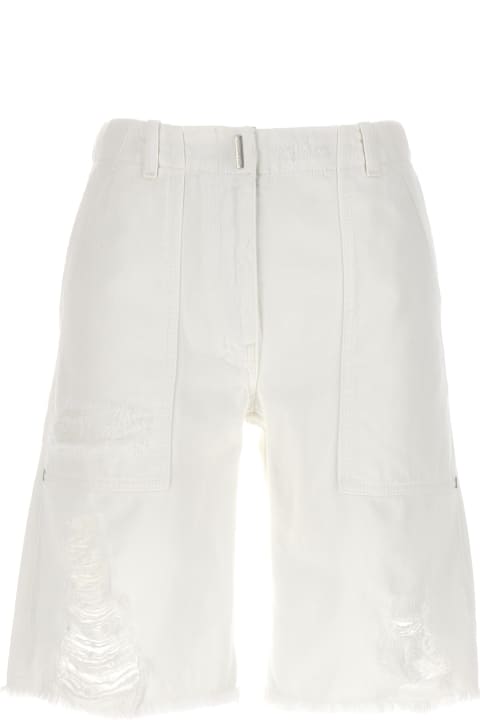Givenchy for Women Givenchy Destroyed Denim Bermuda Shorts