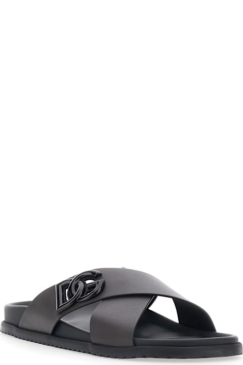 Homeware Dolce & Gabbana Brown Sandals With Logo Detail And Criss-crossed Straps On The Front In Leather Man
