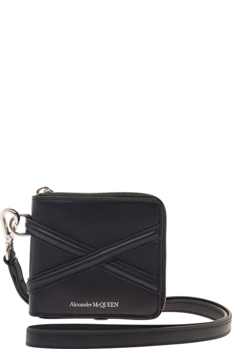 Black Zip-around Wallet With Harness Detail In Leather Man
