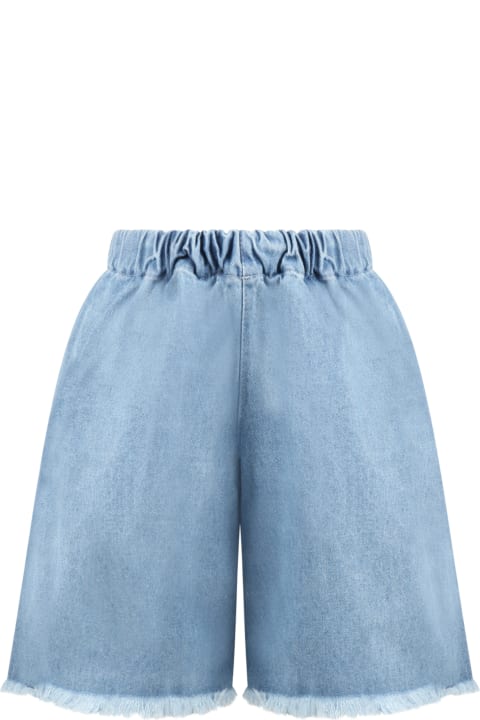 Light-blue Shorts For Girl With Logo Patch