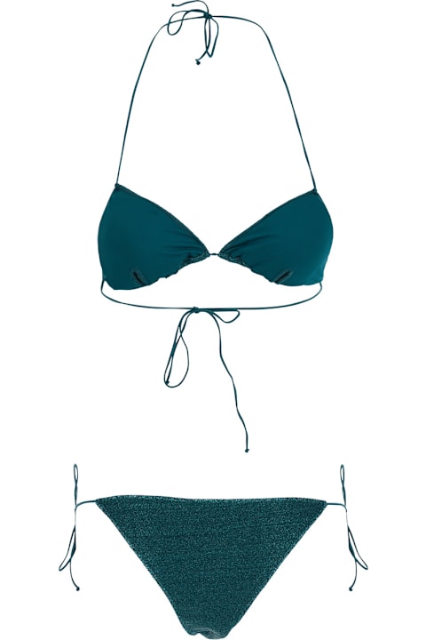 Homeware Oseree 'lumiere' Blue Bikini With Triangular Top And Tie Closure In Tech Fabric Woman