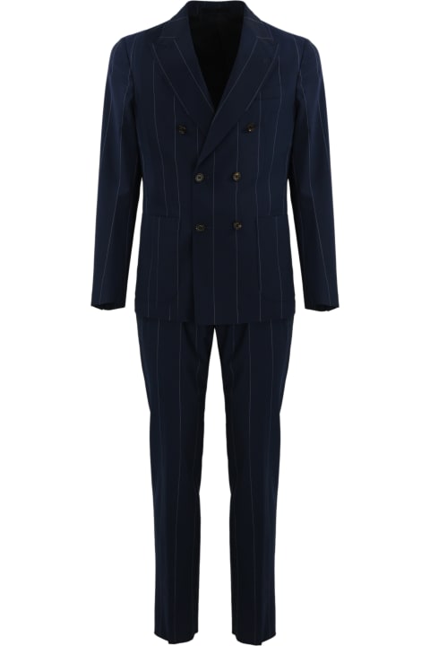 Eleventy Suits for Men Eleventy Blue Double-breasted Pinstripe Suit