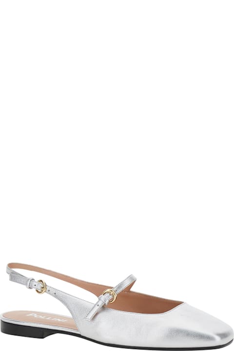 Pollini Shoes for Women Pollini Silver Colored Slingback Ballerinas With Adjustable Strap In Leather Woman