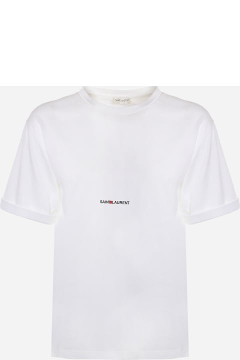 White Cotton T Shirt With Logo Print