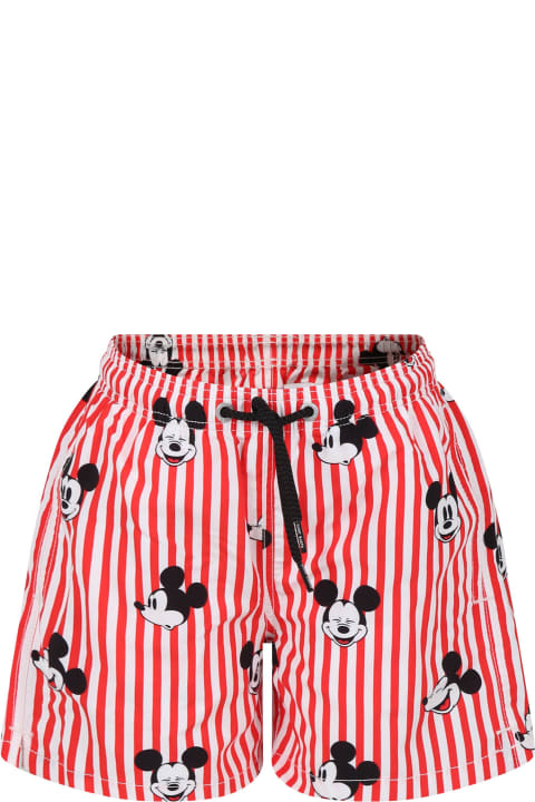 Sale for Boys MC2 Saint Barth Red Swim Shorts For Boy With Mickey Mouse Print And Logo
