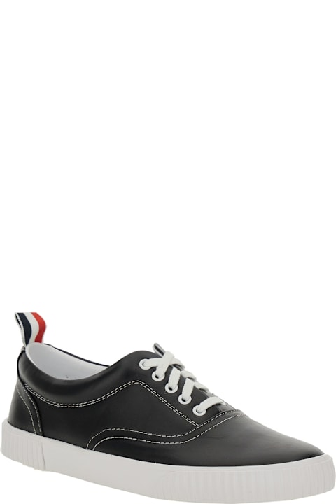 Thom Browne Sneakers for Women Thom Browne 'heritage' Black Sneakers With Logo Tab On Heel In Leather Man