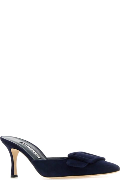 Manolo Blahnik أحذية لـ السيدات Manolo Blahnik Midnight Blue Suede Maysale Mules