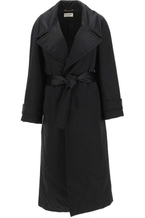 Coats & Jackets for Women Saint Laurent Belted Long-sleeved Coat