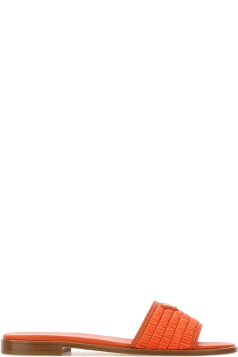 Prada Orange Raffia Slippers