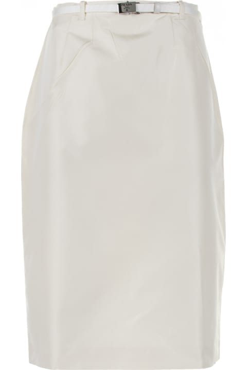 Skirts for Women Prada White Midi Skirt With Belt