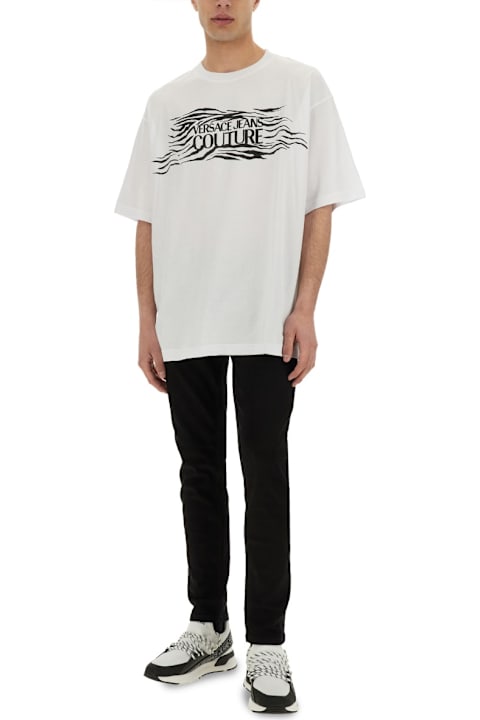 Versace Jeans Couture Topwear Sale for Men Versace Jeans Couture Zebra Rhinestone Logo T-shirt