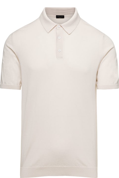 Cream White Polo T-shirt In Cotton Uomo