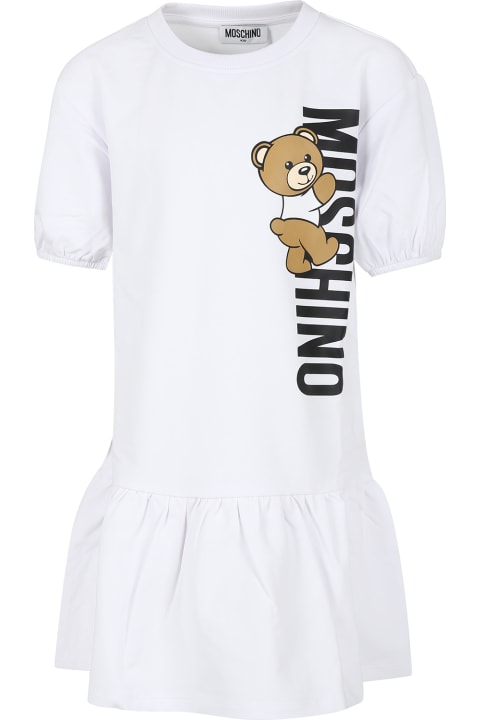 Moschino for Kids Moschino White Dress For Girl With Teddy Bear