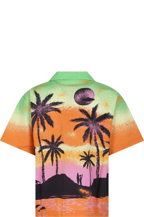 Molo Shirts for Boys Molo Orange Shirt For Boy With Alien And Palm Tree Print