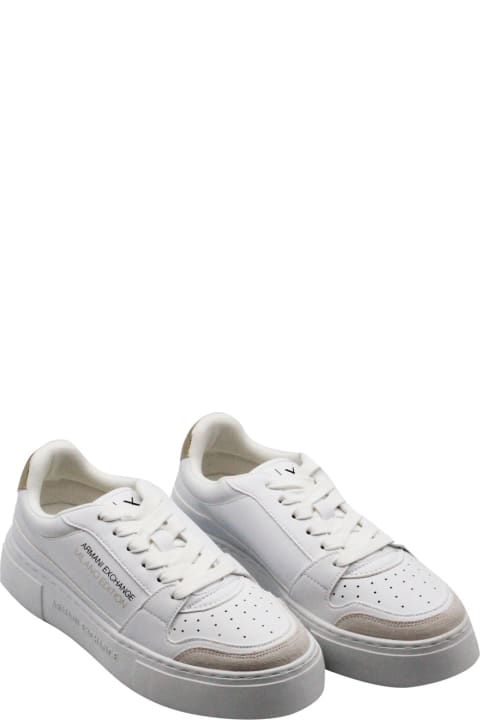 Armani Collezioni Sneakers for Women Armani Collezioni Leather Sneakers With Matching Box Sole And Lace Closure. Small Golden Rear Logo And Side Writing