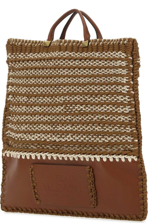 メンズ トートバッグ Valentino Garavani Multicolor Crochet And Leather Shopping Bag