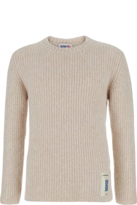 Homeware Autry Beige Crewneck Sweater With Logo Patch In Fabric Man