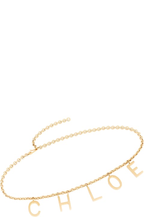 Chloé إكسسوارات لـ السيدات Chloé Metallic Belt With Adjustable Hook Closure And Logo Lettering Charm In Brass Woman