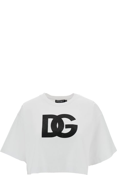 Dolce & Gabbana Topwear for Women Dolce & Gabbana White Crewneck T-shirt With Dg Logo Ptint In Cotton Woman