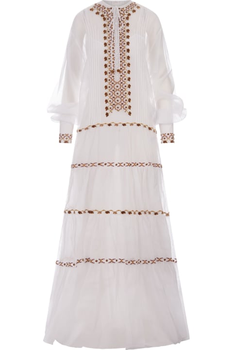 Ermanno Scervino Dresses for Women Ermanno Scervino White Muslin Long Dress With Ethnic Embroidery