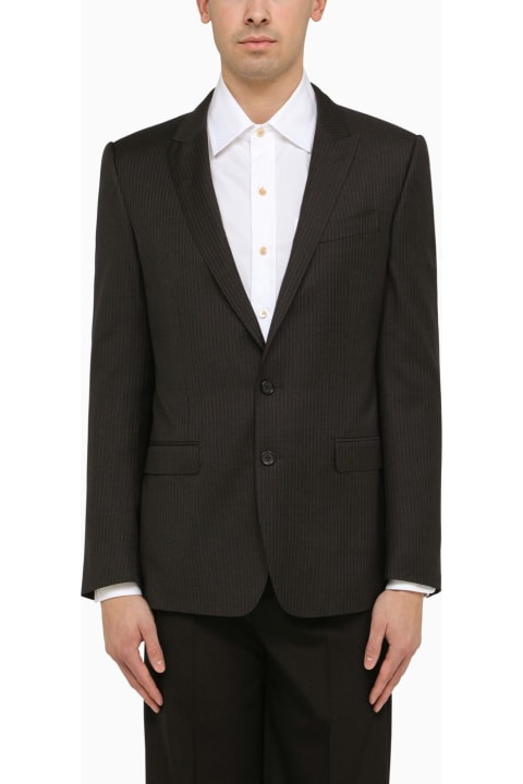 Coats & Jackets for Men Dolce & Gabbana Dark Grey Single-breasted Pinstripe Jacket