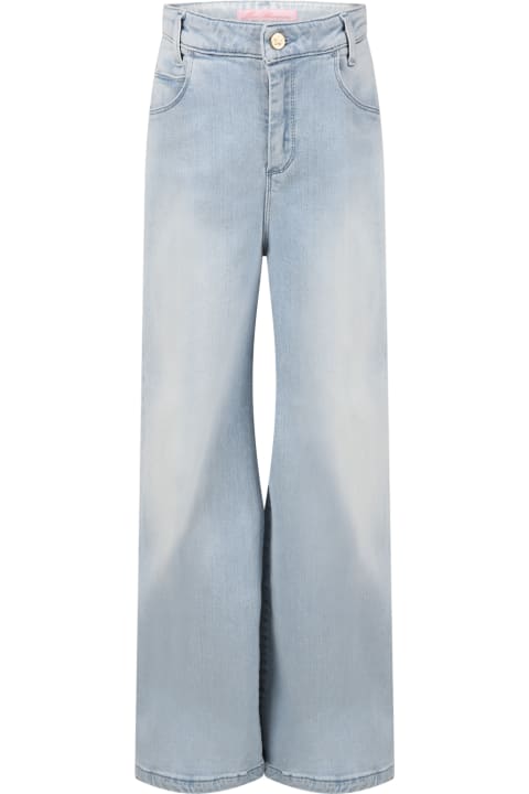 Light Blue Jeans For Girl With Logo And Print