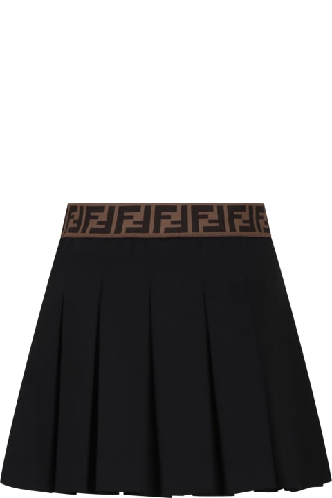 Fendi for Girls Fendi Black Casual Skirt For Girls With Baguette And Ff Logo