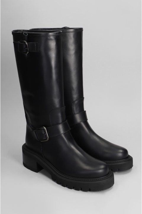 Shoes for Women Via Roma 15 Low Heels Boots In Black Leather