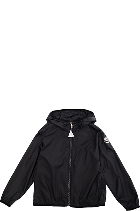 Homeware Moncler 
fegeo
 Black Jacket With Fixed Hood And Logo Patch On The Sleeve In Tech Fabric Girl