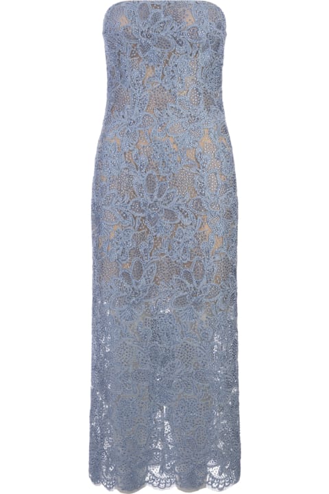 Ermanno Scervino for Women Ermanno Scervino Midi Dress In Light Blue Lace With Crystals