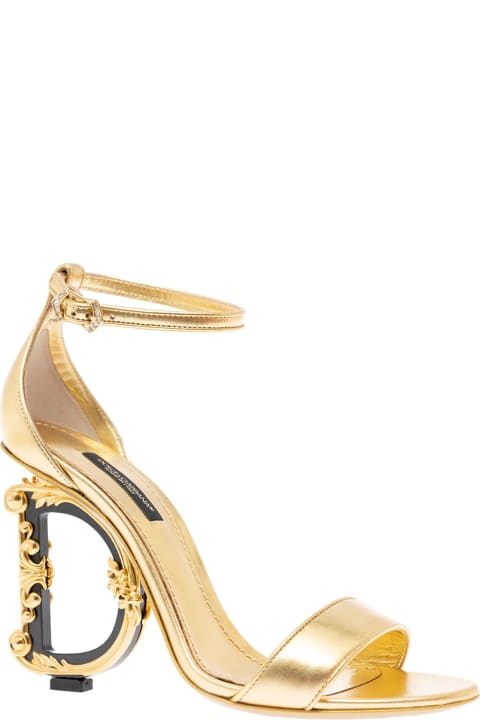 Dolce & Gabbana Woman's Gold Colored Leather Baroque Sandals